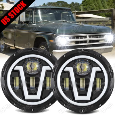 2 faros LED redondos de 7 pulgadas haz sellado alto/bajo para camioneta Dodge D100 D200 D300 Foto 1 de 4