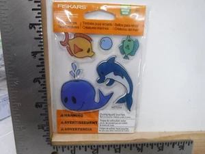 FISKARS SEA CREATURES WHALE DOLPHIN FISH CLEAR STAMPS SET NEW A28743 - Picture 1 of 1