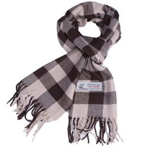 Women's Scarf Beige/Brown Buffalo Check Long Warm Soft for Winter 72"x12" - Picture 1 of 2