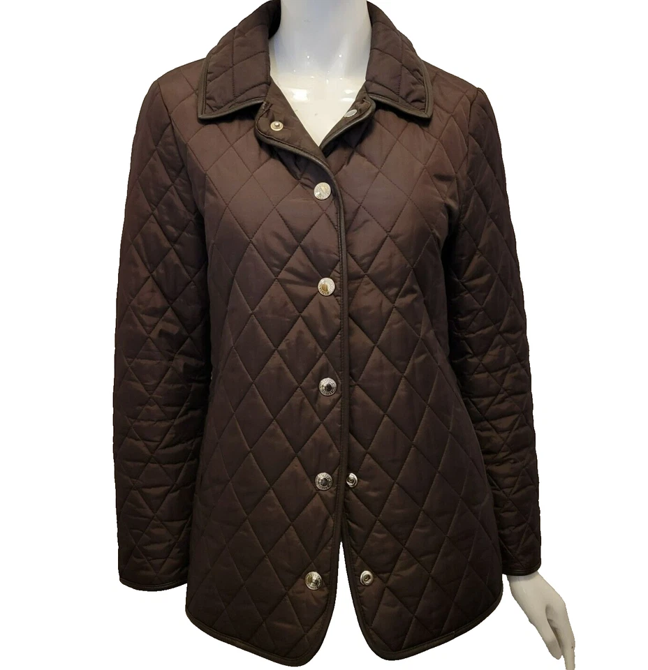 Coach jacket womens medium brown 100% nylon shell quilted lining snaps VTG Korea - Image 1 of 4