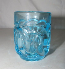 VINTAGE L.G WRIGHT LIGHT BLUE GLASS DOUBLE WEDDING RING TOOTHPICK / MATCH HOLDER