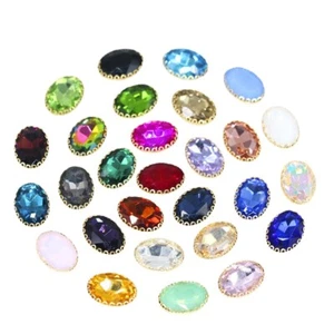 Oval Sew on Glass Crystal Rhinestone Faceted Golden Lace Setting Jewels Beads - Picture 1 of 34