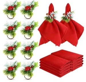 16 PIEZAS Servilletas Rojas Navidad y Piña Navidad Servilletas Anillos 2024 - Imagen 1 de 2