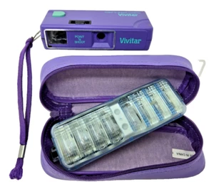 Vintage Avon Point 'N Shoot 110 Camera Vivitar 1987 Purple w/ Case & Flip Flash - Picture 1 of 11
