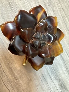 Vtg MCM Bakelite? Layered Carved Brown Flower Brooch Beautiful - Picture 1 of 12