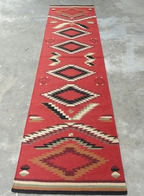 Southwestern Navajo Kilim Dhurry Handmade Rug Runner Wool Large Kelim Rug 3x10 - Image 1 of 2