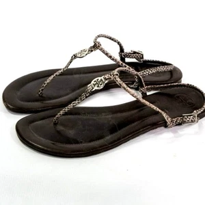Tory Burch Gr. 10 Leder T-Riemen Sandalen mit Logo Medaillon gepolsterte Einlegesohlen Flats - Bild 1 von 8