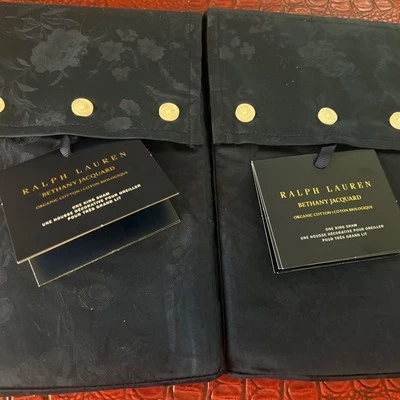 Ralph Lauren Home King Shams Set of 2 Bethany Jacquard Polo Navy  Cotton New - Image 1 of 3