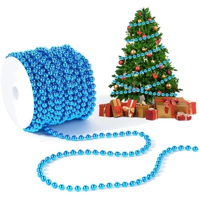 Perlenkette, Girlande, Weihnachtsbaum, Bastelzubehör, Kunststoff, 15m, Blau - Bild 1 von 4