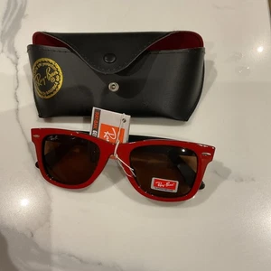 Neu mit Etui Ray-Ban Wayfarer Sonnenbrille RB2140 mit rotem Gestell - Bild 1 von 6