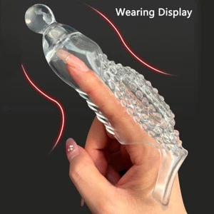 Male Reusable Condoms Clear Penis Extender Enlarger Sleeve Bigger Girth Enhancer - Picture 1 of 12