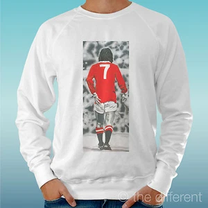 FELPA UOMO LEGGERA SWEATER BIANCO "GEORGE BEST 7 MANCHESTER " ROAD TO HAPPINESS - Picture 1 of 1