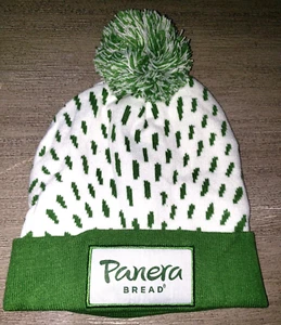 men women PANERA BREAD WINTER BEANIE HAT green white pompom GREAT CONDITION! - Picture 1 of 1