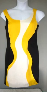 Vestido Vaina Nine West Forrado Talla 6 Negro Mostaza Amarillo y Blanco Algodón/Spandex - Imagen 1 de 4