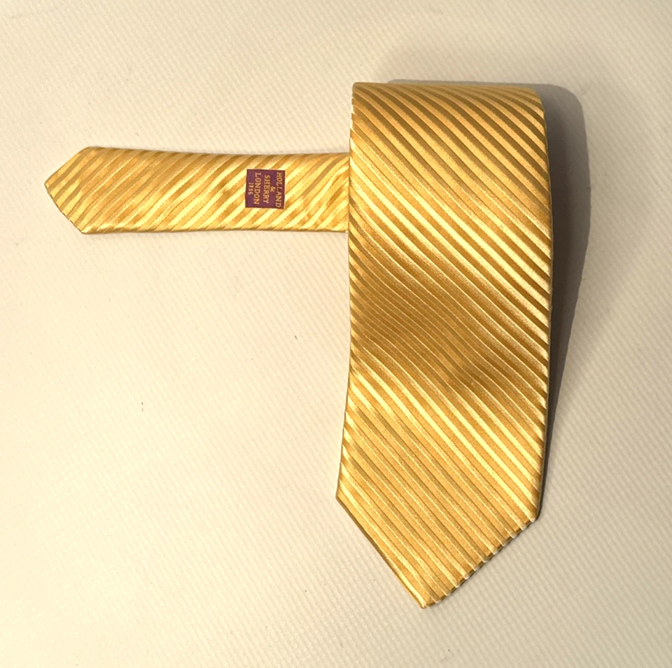 Corbata Holland & Sherry London para hombre toda seda azul oro amarillo hecha a mano en EE. UU. 60,5" Foto 1 de 4