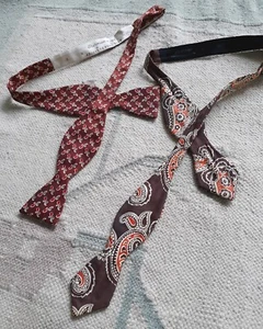 Vintage 1940's 1950's 1960's Butterfly Bow Ties-lot of 2-Brown Tones Zoot Suit - Picture 1 of 1