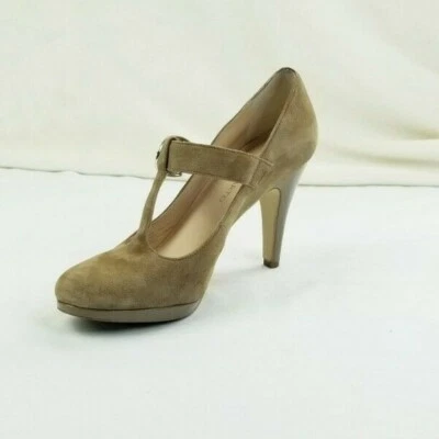 Franco Sarto Nalia 8.5 Caramelo Beige Color Gamuza Cuero Correa en T con Hebilla Tacones Foto 1 de 4