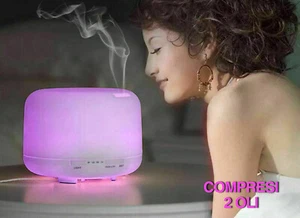 LAMPADA DIFFUSORE UMIDIFICATORE AROMI AROMATERAPIA 2 OLIO CROMOTERAPIA LED - Foto 1 di 8