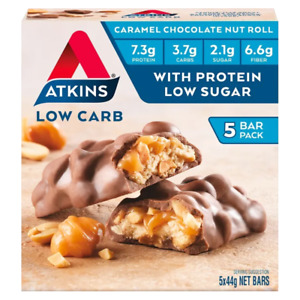 Atkins Low Carb Caramel Chocolate Nut Roll 5 x 44g Bars P7.3G C3.7G S2.1G F6.6G