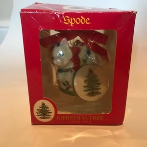Neu im Karton Spode weiße Katze in einer Weihnachtsbox mit Weihnachtsbeleuchtung Design Ornament - Bild 1 von 5