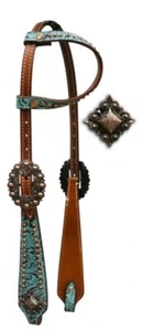 Teal Filigree Leather One Ear Headstall Western Horse Tack - Picture 1 of 1