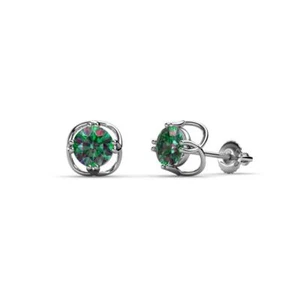 Lab Created Alexandrite 5mm Solitaire Stud Earrings 1ctw 14K Gold JP84472 - Picture 1 of 10