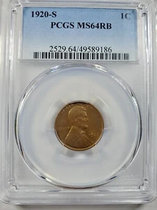 1920 S PCGS MS64 RB RED BROWN - Lincoln Penny Cent - Picture 1 of 4