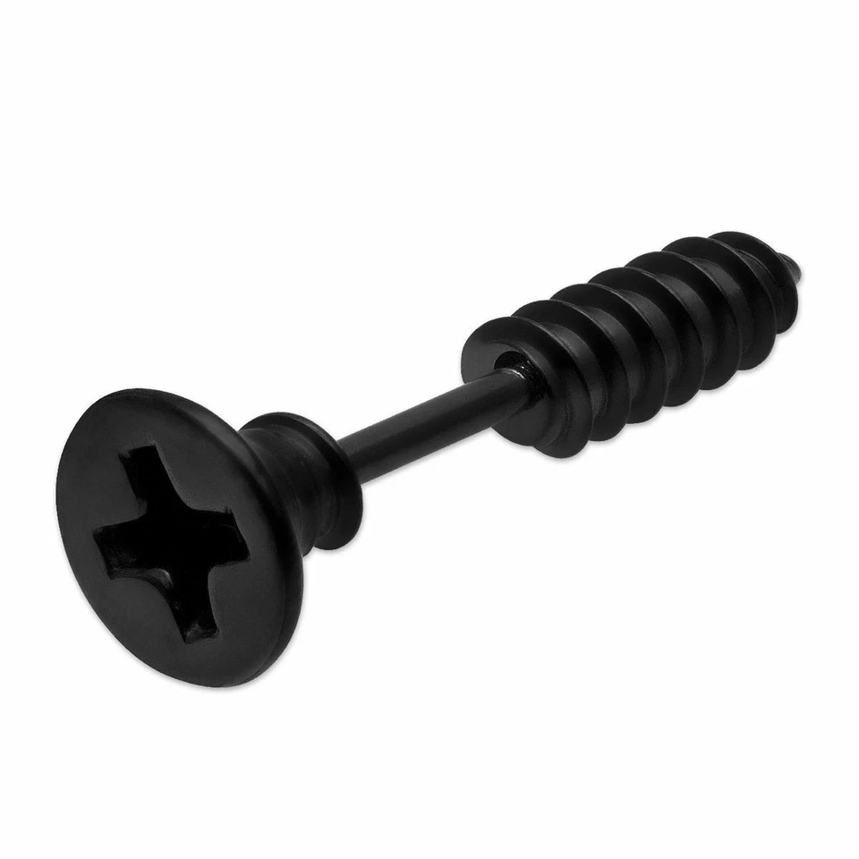 1 punkiger Fakeplug Ohrstecker Schraube Edelstahl schwarz Fake Plug Kreuzschlitz - Bild 1 von 1
