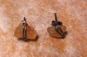 925 sterling silver Rhodium plate citrine wire wrap stud earrings. - Picture 1 of 6