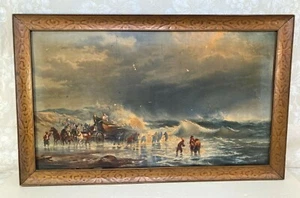 Ant L Prang Launching the Lifeboat Chromolithograph Print on Canvas Circa 1870s - Picture 1 of 12