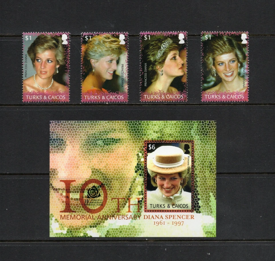 S3694 Turks & Caicos 2007 Princesa Diana conjunto y sábana MNH Foto 1 de 1