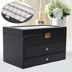 3 Schichten Schmuck Aufbewahrungsbox 25 Fächer Uhr Sonnenbrille Organizer Vitrine - Bild 1 von 12