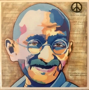 Azulejos de cerámica de montaña rusa de Mahatma Gandhi estampado original de artista firmado envío rápido - Imagen 1 de 4