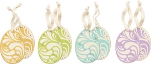 Easter Egg Wood Ornament Set of 4 Purple Blue Yellow Green 4 in ~ Free Shipping - Picture 1 of 1