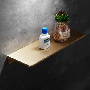 Brushed Gold Solid Brass Bathroom Shower Gel Rack Cosmetics Shelf Wall-Mounted - Picture 1 of 11