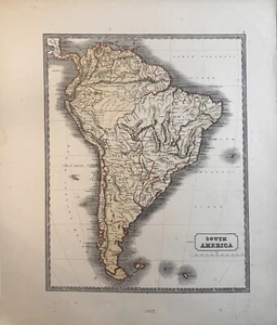 1863 South America Original Antique Map, Color Lithograph, Hand Color Outlines - Picture 1 of 2