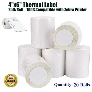 20 Rolls 4x6 250/Roll Direct Thermal Label For Zebra Eltron ZP450 USPS Fast - Bild 1 von 8