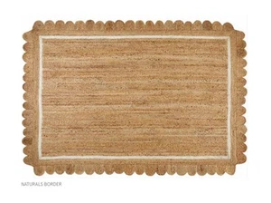 Natural Handwoven Jute Rug Rectangle Scalloped Eco-friendly Rug 160cm x 230cm - Picture 1 of 4
