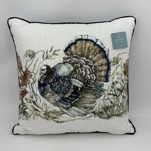 Turkey Fall Decorative 18” Square Pillow From At Home Embroidered Accents - Picture 1 of 7