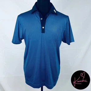 FJ Foot Joy Mens Polo Golf Shirt Large Blue Houdstooth Short Sleeve Athletic Fit - Picture 1 of 10