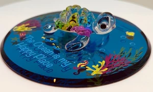 Sea Turtle Figurine "Happy Place" Ocean Beach Coastal Glass Crystal Home Décor - Picture 1 of 7