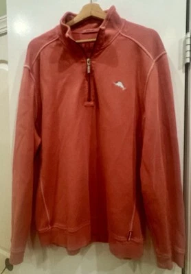 Tommy Bahama Relax Orange Cotton 1/4 Zip  Sweatshirt Pullover Mens XL - So Nice! - Image 1 of 4