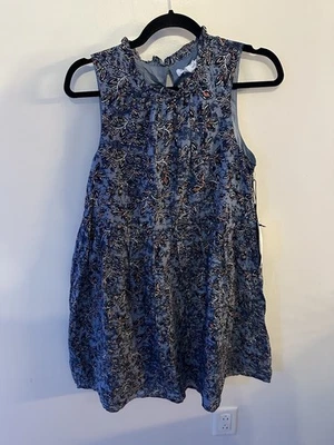 Lucky Brand Dress Babydoll Sleeveless Ruffle Neckline Floral Blue Size Small NEW - Image 1 of 4