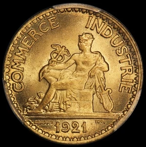 1921 France 50 Centimes Coin - PCGS MS 66 - KM #884 - Picture 1 of 6