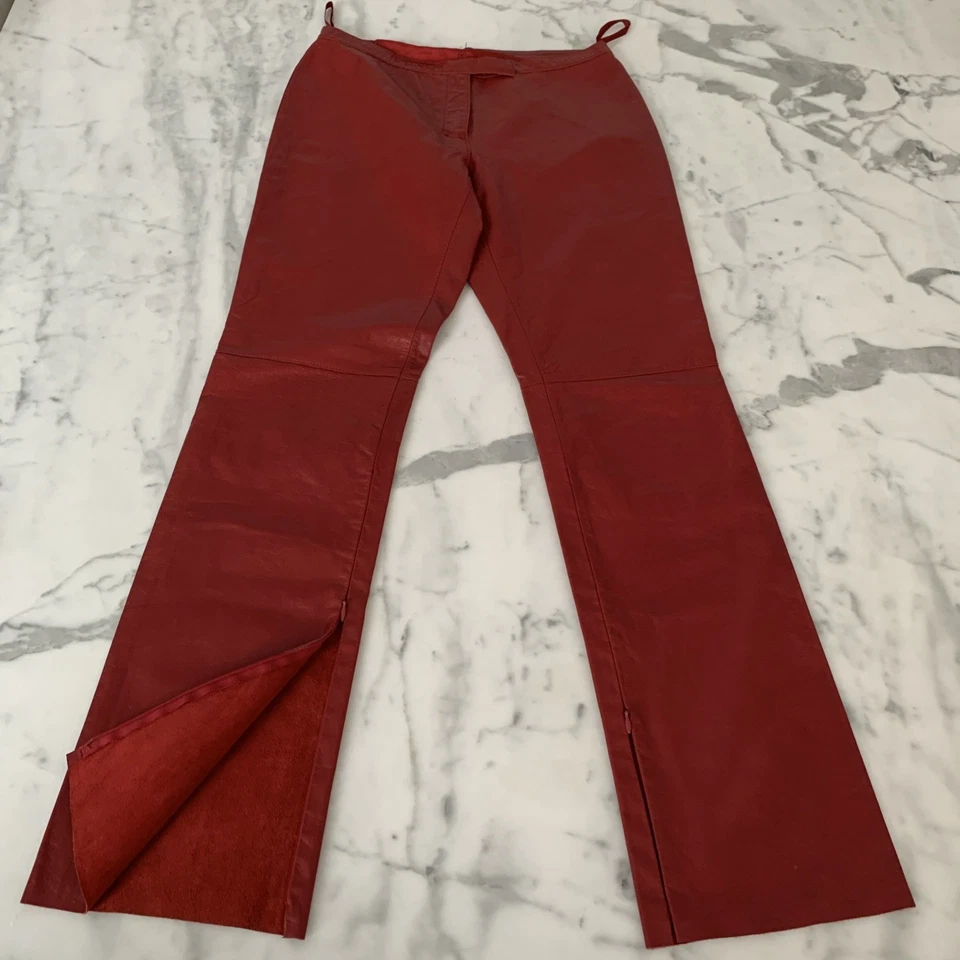Vintage Kenneth Cole New York Women’s Red Leather Pants Size 6 Zip Cuff - Image 1 of 4