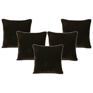 Chocolate Brown Velvet Cushion Cover with Zipper Closure Pillowcase Piping Edge
