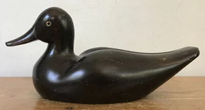 Vintage Primitive Style Solid Wood Smooth Dark Carved Wooden Duck Figurine - Picture 1 of 7