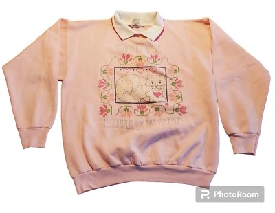 Sudadera De Colección Años 90 Para Mujer L Gato Gatito Flor Corazón Cuello Love Me Love My Cat Foto 1 de 4