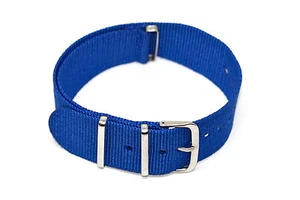 20MM BLUE NYLON ONE PIECE SLIP THRU MILITARY DIVER WATCH BAND STRAP - Picture 1 of 1