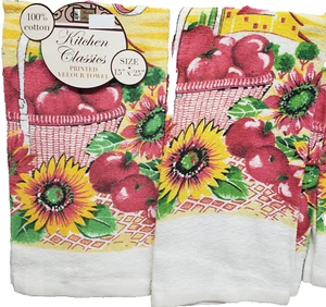 2er Set gleiche Küche bedruckte Handtücher (15"x25") HERBST, ÄPFELKORB & SONNENBLUMEN, BH - Bild 1 von 12